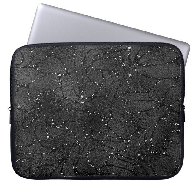 Luxury black background pattern with sparkles laptop sleeve (Front)
