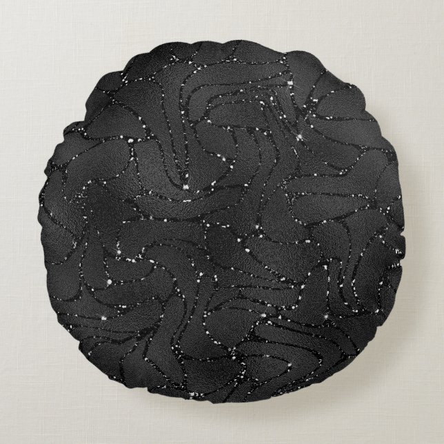 Luxury black background with a sparkling pattern round pillow (Front)