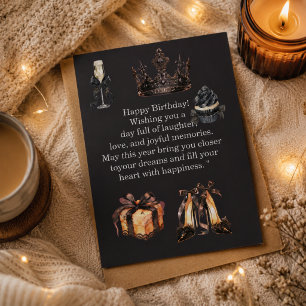 Luxury Black Birthday Card for Her Elegant Crown