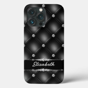 Luxury Black Bling Sparkle Diamond Custom Name  iPhone 13 Pro Case