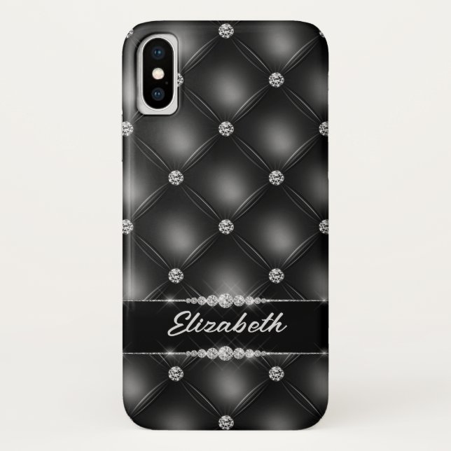 Luxury Black Bling Sparkle Diamond Custom Name  Case-Mate iPhone Case (Back)