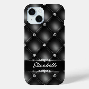 Luxury Black Bling Sparkle Diamond Custom Name  iPhone 15 Case