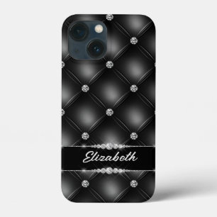 Luxury Black Bling Sparkle Diamond Custom Name iPhone 13 Mini Case