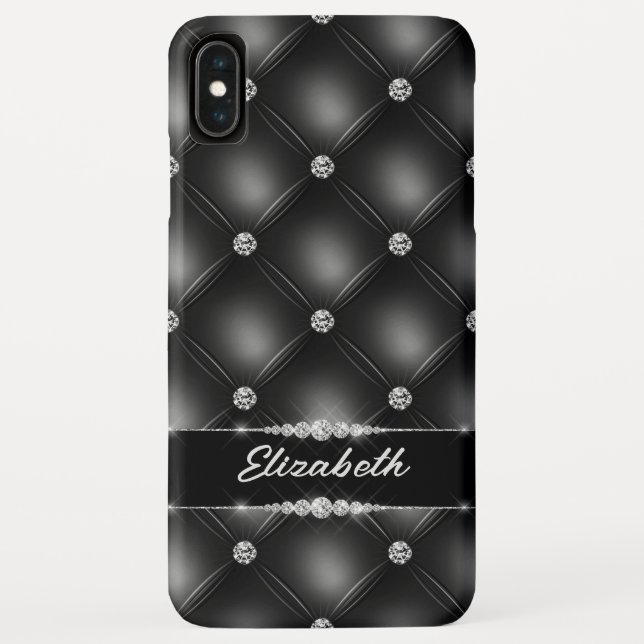Luxury Black Bling Sparkle Diamond Custom Name  Case-Mate iPhone Case (Back)