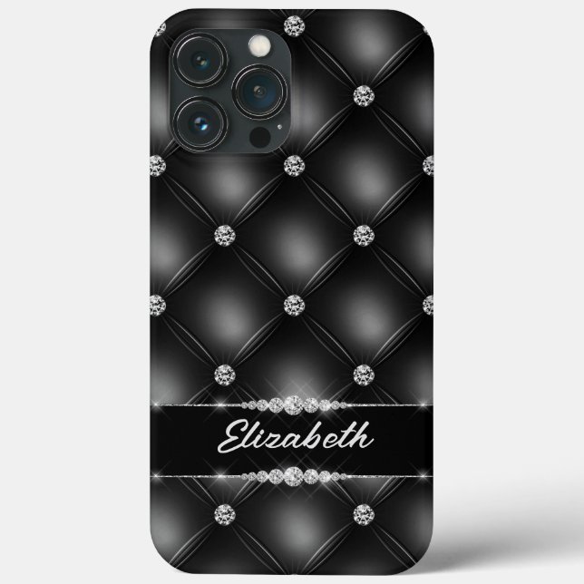 Luxury Black Bling Sparkle Diamond Custom Name  Case-Mate iPhone Case (Back)