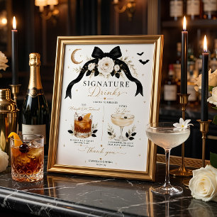 Luxury Black Bow Gothic Wedding Signature Drinks Poster