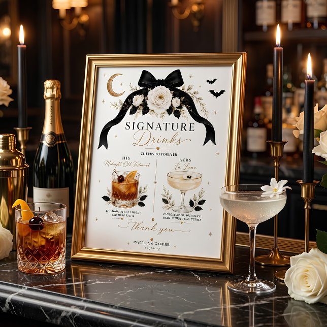 Luxury Black Bow Gothic Wedding Signature Drinks  Poster (Creator Uploaded)