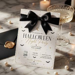 Luxury Black Bow Halloween Night Party Holiday Card