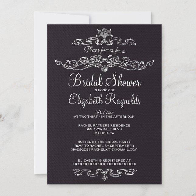 Luxury Black Bridal Shower Invitations (Front)