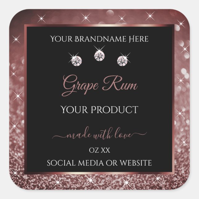 Luxury Black Burgundy Glitter Product Label Jewels (Front)