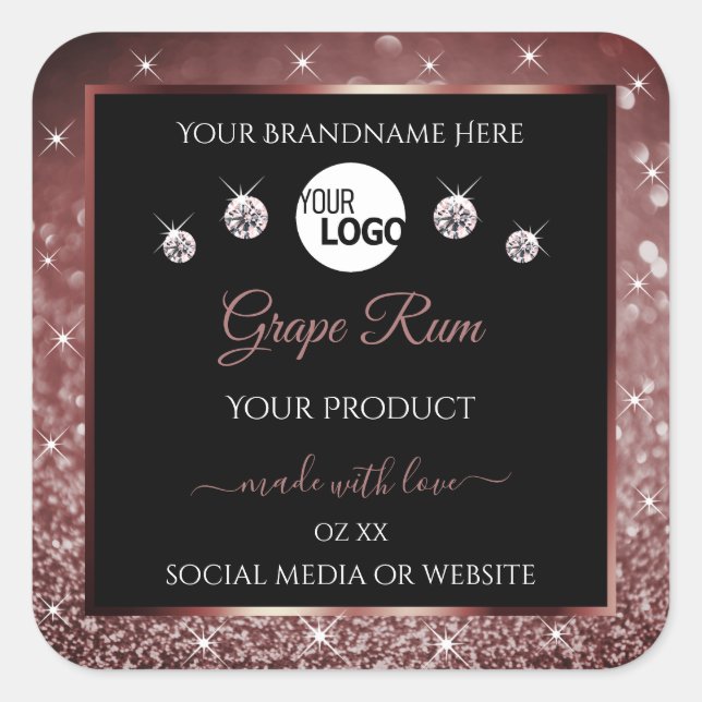 Luxury Black Burgundy Glitter Product Labels Logo (Front)