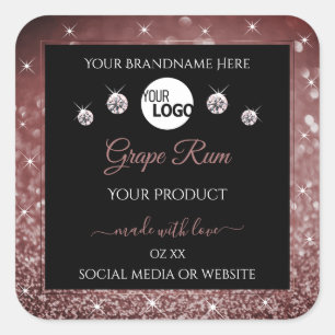 Luxury Black Burgundy Glitter Product Labels Logo