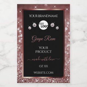 Luxury Black Burgundy Glitter Product Labels Logo