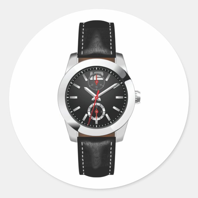 Luxury Black Chronograph Watch Stylish Timepiece  Classic Round Sticker (Front)