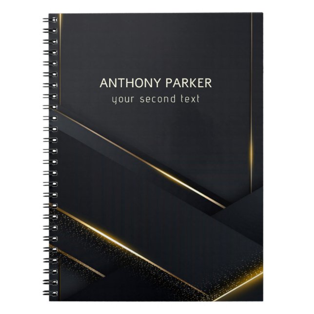 Luxury Black, Dark Grey Background Gold Lines Notebook (Front)