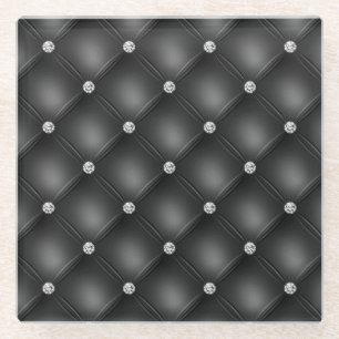 Luxury Black Diamond Tufted Pattern Glass Coaster