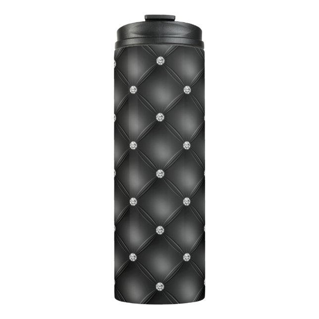 Luxury Black Diamond Tufted Pattern Thermal Tumbler (Front)