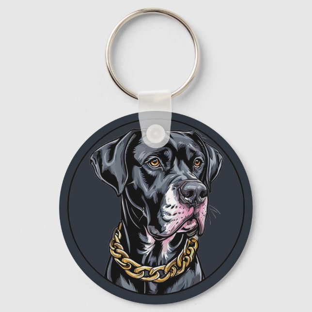 Luxury Black Dog With Gold Chain Keychain (Front)