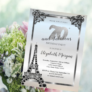 Luxury Black Eiffel Tower,Border 70th Birthday  Invitation