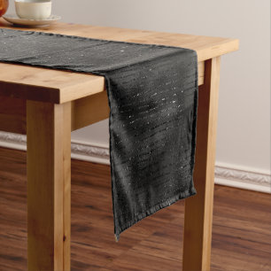 Luxury black faux glitter stripes pattern short table runner