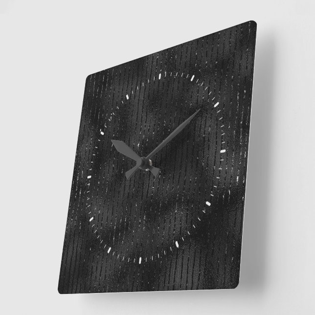 Luxury black faux glitter stripes pattern square wall clock (Angle)