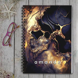 Luxury black faux gold glitter marble art  notebook