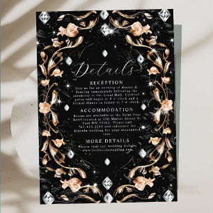 Luxury Black Floral Diamonds Wedding Enclosure Card
