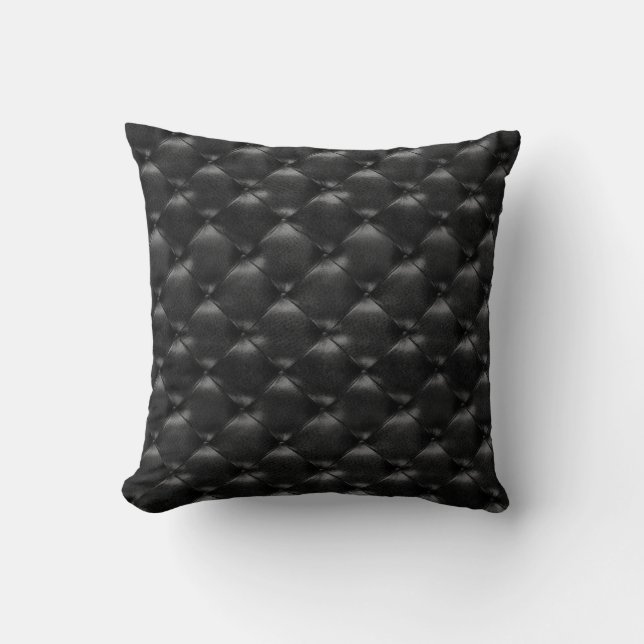 Luxury Black Glam Tufted Leather Opulent Glam Throw Pillow (Front)