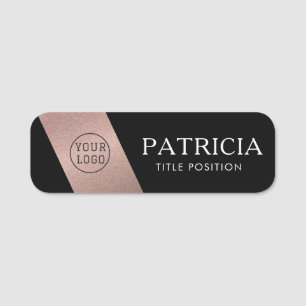 Luxury Black & Glitter Rose Pink Gold Company Logo Name Tag