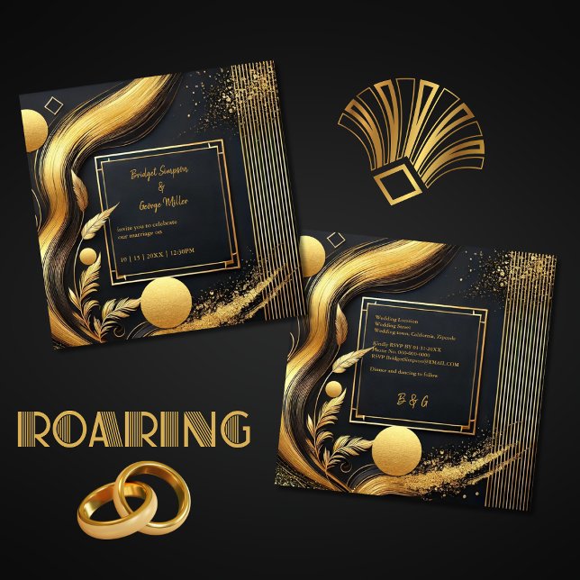 Luxury Black Gold 1920s Art Deco Wedding Invitation (Creator Uploaded)