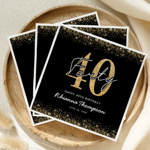 Luxury Black Gold 40th Birthday Napkins