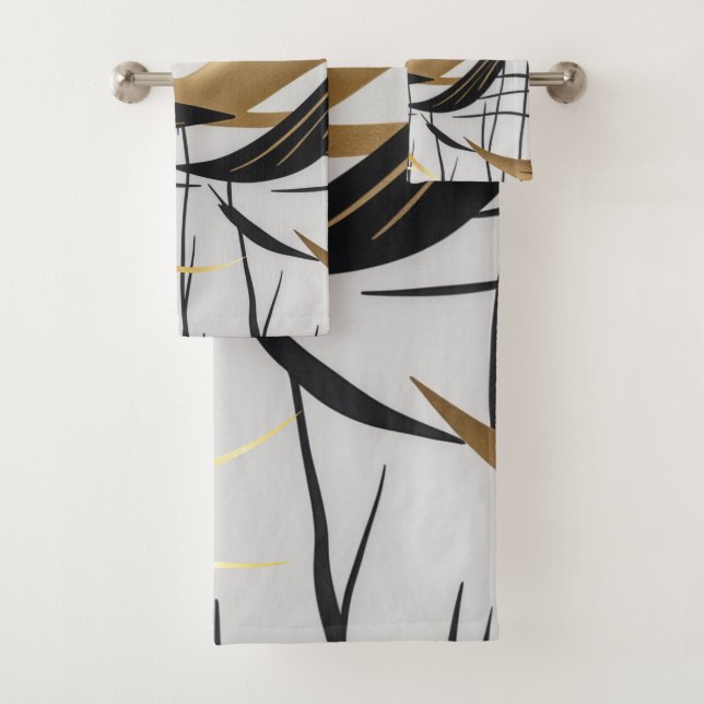 Luxury Black & Gold Abstract Line Towel Set (Insitu)