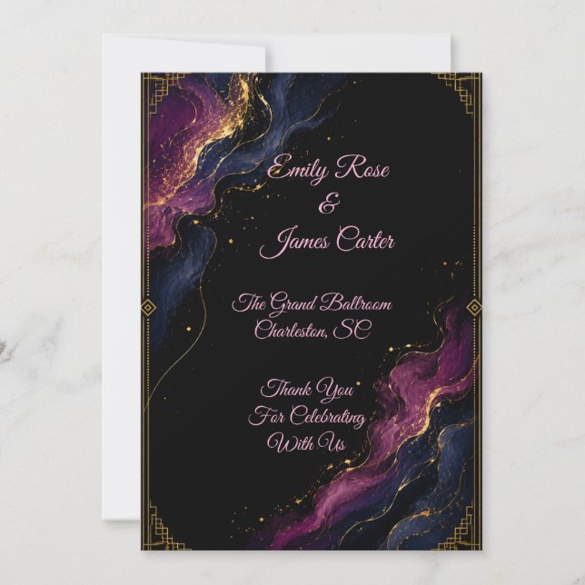 Luxury Black Gold Abstract Wedding Invitation (Front)