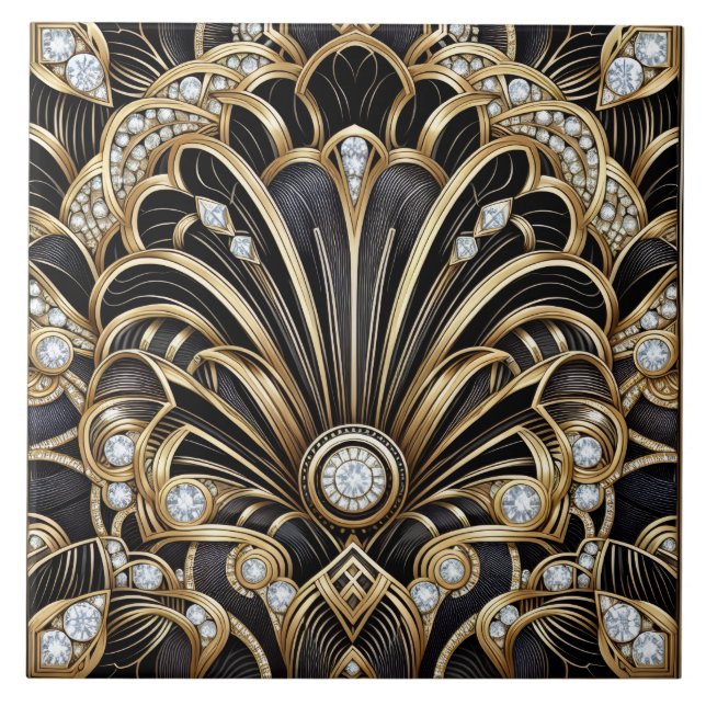 Luxury Black & Gold Art Deco Ceramic Tile  (Front)