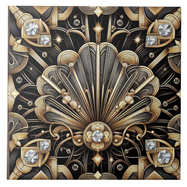Luxury Black & Gold Art Deco Ceramic Tile  (Front)