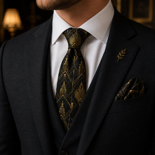 Luxury Black Gold Art Deco Gatsby Wedding Tie