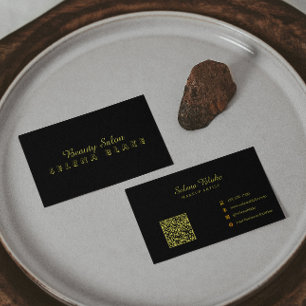 Luxury Black & Gold Beauty Business Card with QR