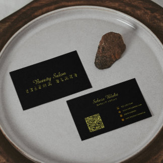 Luxury Black & Gold Beauty Business Card with QR