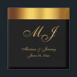 Luxury Black Gold Border Monogram Wedding Magnet<br><div class="desc">These elegant custom wedding favour magnets feature an elegant faux gold calligraphy script for your monogrammed initials,  names,  and wedding date to personalize on a simple black background with faux told border. Best of wishes for your wedding and marriage! Designed by Susan Coffey.</div>