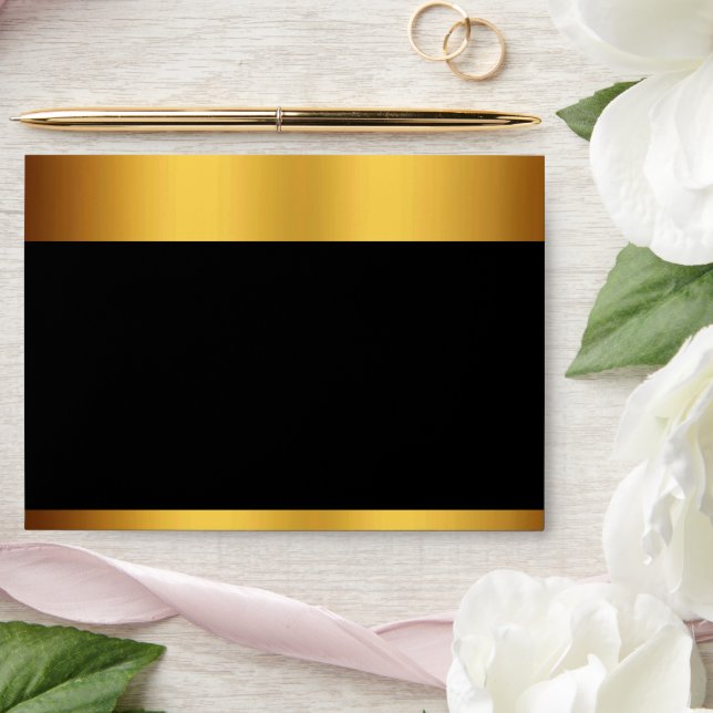 Luxury Black Gold Border Wedding Return Address Envelope (Wedding)