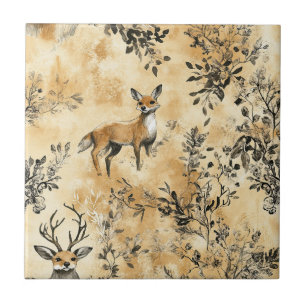 Luxury Black & Gold Botanical Fox Art (5) Tile