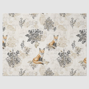 Luxury Black & Gold Botanical Fox Art Tissue Paper