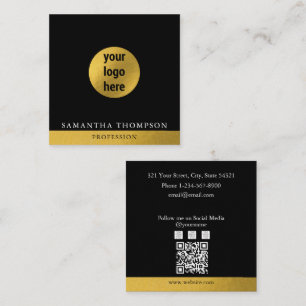 Luxury Black & Gold Business Logo QR Code Square Business Card