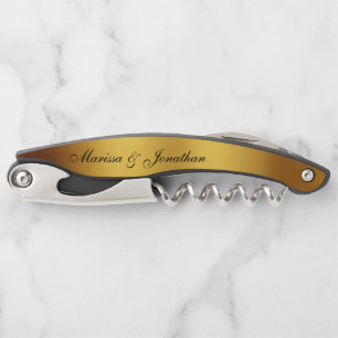 Luxury Black Gold Calligraphy Border Wedding Corkscrew