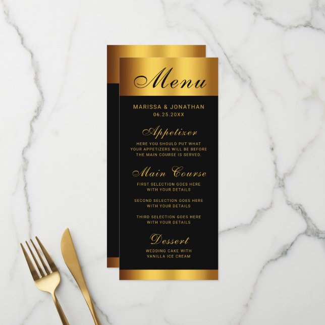 Luxury Black Gold Calligraphy Border Wedding Menu (Front/Back In Situ)