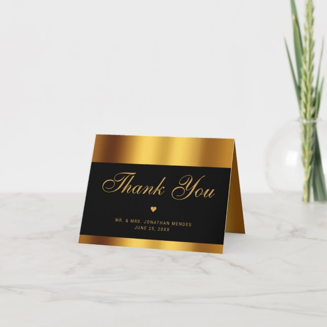 Luxury Black Gold Calligraphy Border Wedding Thank You Card (Front)