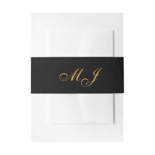 Luxury Black Gold Calligraphy Bride Groom Monogram Invitation Belly Band