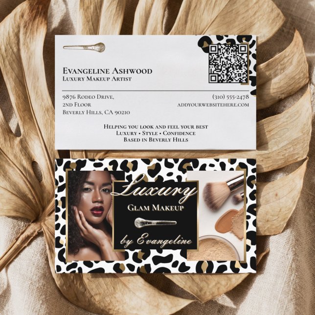 Luxury Black Gold Cheetah Leopard Print Makeup Business Card (Luxury Black Gold Cheetah Leopard Print Makeup Business Card)