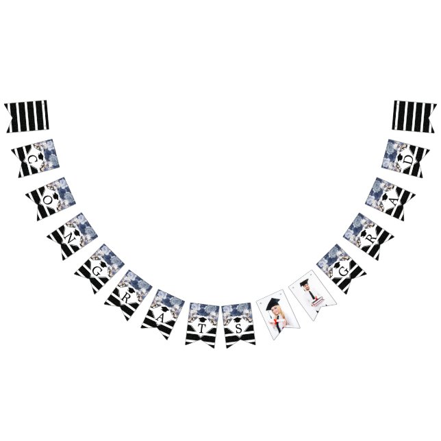 Luxury Black Gold Congrats Grad Photo Bunting Flags (All)