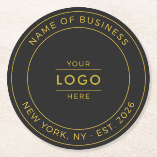 Luxury Black Gold Custom Business Logo Est Year Round Paper Coaster